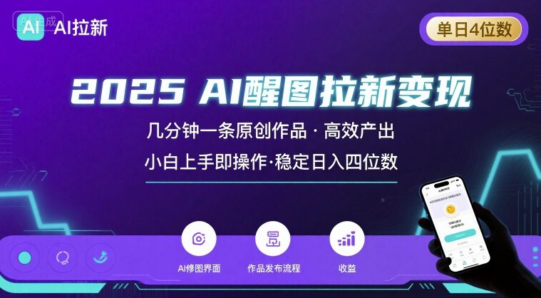 2025最强AI醒图拉新，几分钟一条原创作品，单日收入4位数，小白也能上手操作-得贵网赚