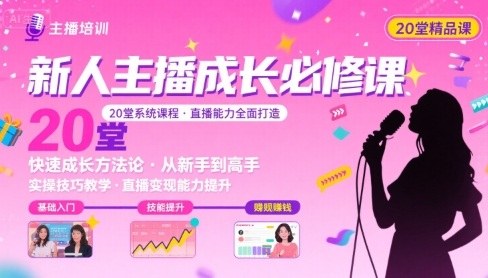 新人主播必学的20堂培训课，让主播快速成长的必学课程，帮你直播能力快速打造的实操方法-得贵网赚