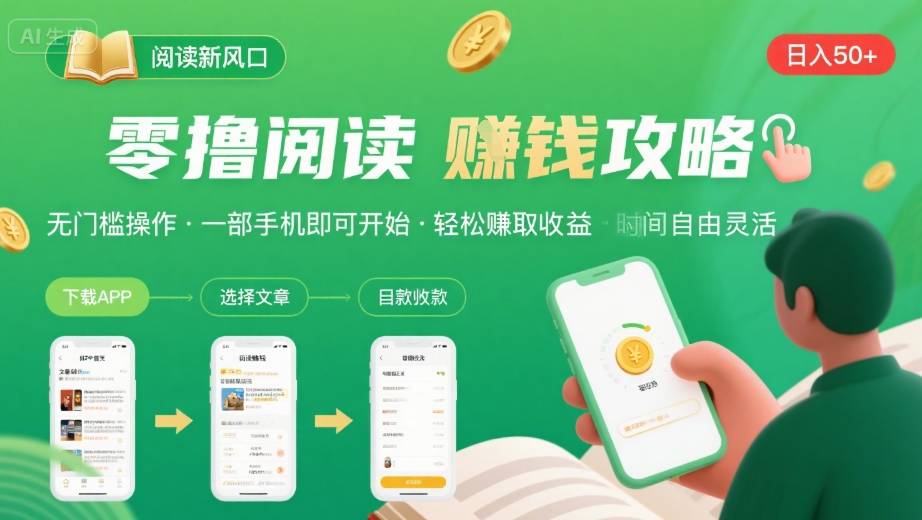 零撸阅读新风口，无门槛轻松挣，一部手机，日入 50-3张【揭秘】-得贵网赚
