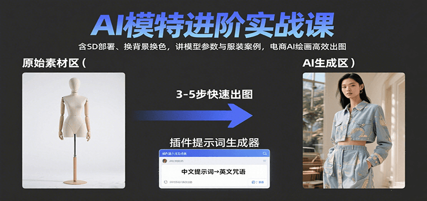 AI模特进阶实战课：含SD部署、换背景换色，讲模型参数与服装案例，电商AI绘画高效出图-得贵网赚