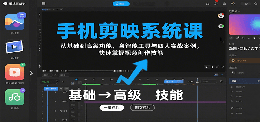 手机剪映系统课，从基础到高级功能，含智能工具与四大实战案例，快速掌握视频创作技能-得贵网赚