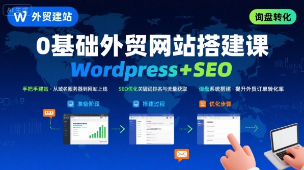 WordPress外贸建站+SEO优化课程，手把手教你从0到1搭建可获得询盘的外贸网站-得贵网赚