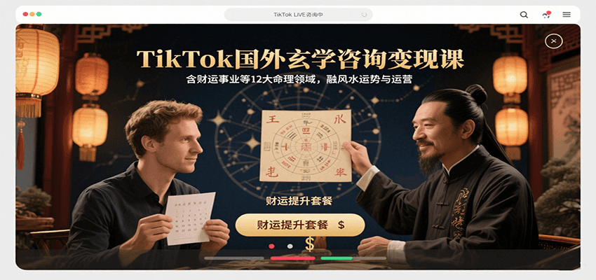 TikTok国外玄学咨询变现课，含财运事业等12大命理领域，融风水运势与运营-得贵网赚