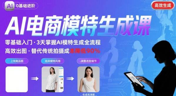 AI模特进阶课程，0基础高效生成逼真电商模特图-得贵网赚
