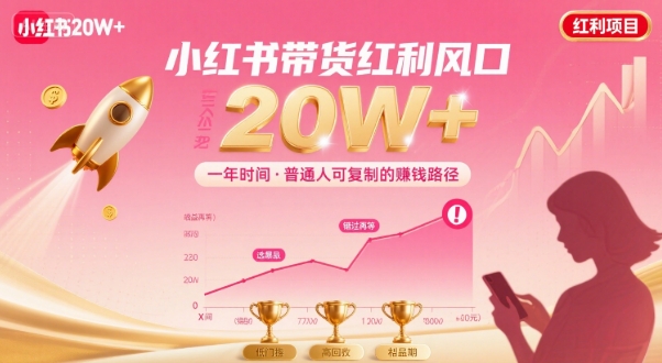 一年时间靠小红书带货项目年入20w+，最不能错的大红利项目-得贵网赚