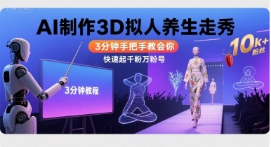 Ai制作3D拟人养生走秀，3分钟手把手教会你，快速起千粉万粉号-得贵网赚