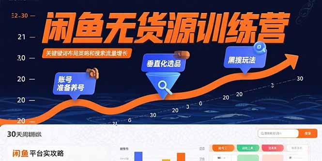 闲鱼无货源训练营：账号准备养号/垂直化选品/黑搜玩法，0基础30天盈利指南-得贵网赚