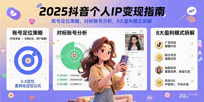 2025抖音个人IP变现指南，账号定位策略，对标账号分析，8大盈利模式拆解-得贵网赚