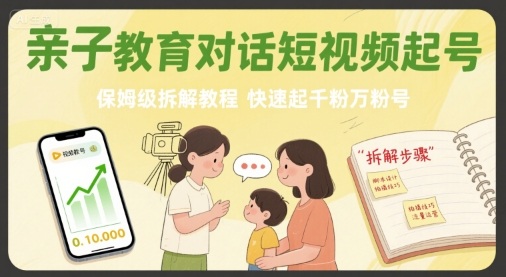 亲子教育对话短视频起号，保姆级拆解教程，快速起千粉万粉号-得贵网赚