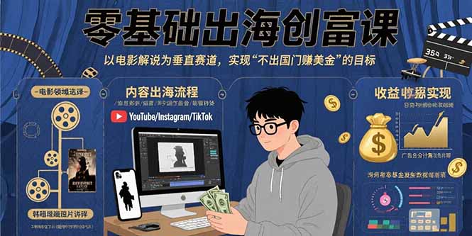 零基础出海创富课：以电影解说为垂直赛道，实现不出国门赚美金的目标-得贵网赚