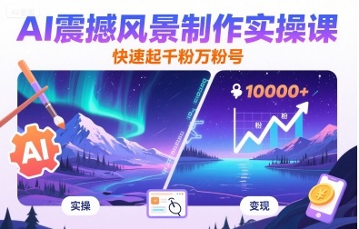AI震撼风景制作实操课，快速起千粉万粉号-得贵网赚