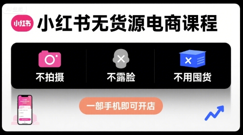 小红书无货源电商课程，不拍摄不露脸不用囤货，一部手机即可开店-得贵网赚