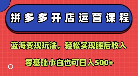 拼多多开店运营课程：蓝海变现玩法，轻松实现睡后收入，零基础小白也可日入5张-得贵网赚