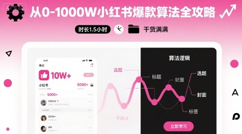 从0-1000W小红书爆款算法全攻略，时长1.5小时，干货满满-得贵网赚