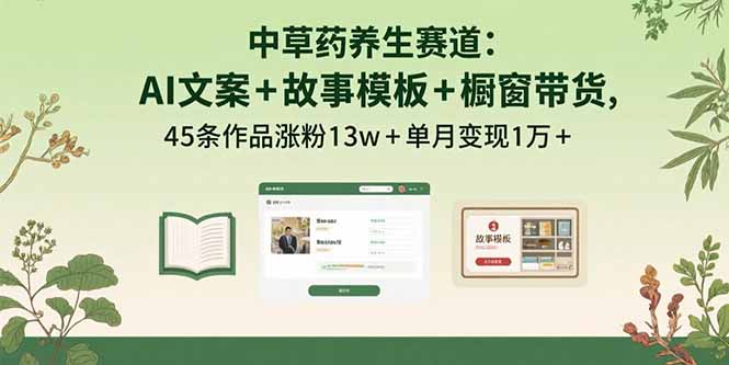 中草药养生赛道：AI文案+故事模板+橱带货，45条作品涨粉13w+单月变现1万+-得贵网赚