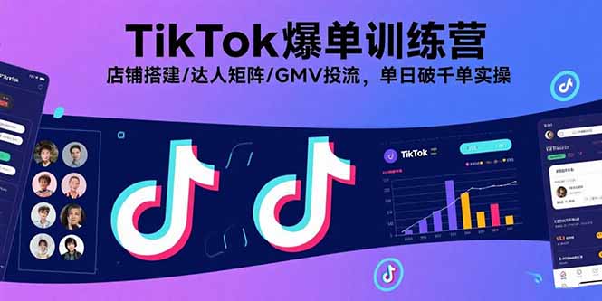 TikTok爆单训练营，店铺搭建/达人矩阵/GMV投流，单日破千单实操-得贵网赚