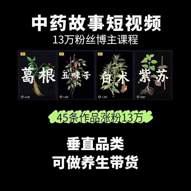 图片[1]-中草药养生赛道：AI文案+故事模板+橱带货，45条作品涨粉13w+单月变现1万+-得贵网赚