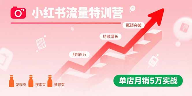 小红书流量特训营：突破流量瓶颈，实现店铺持续增长，单店月销5万实战-得贵网赚
