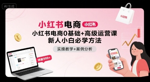 小红书电商0基础+高级运营课，新人小白必学方法，实操教学+案例分析-得贵网赚