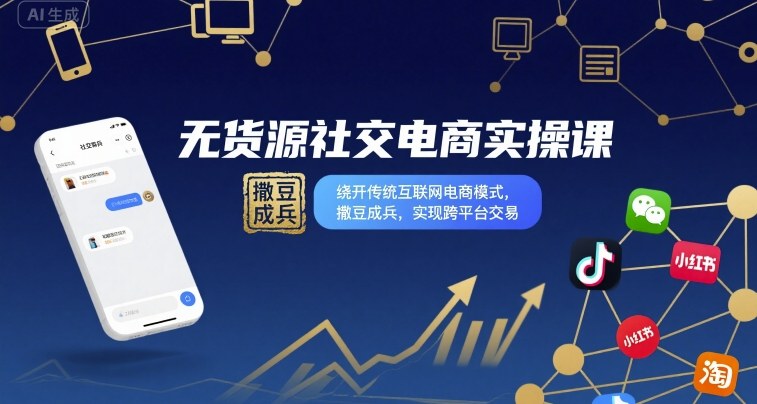 无货源社交电商实操课，绕开传统互联网电商模式，撒豆成兵，实现跨平台交易-得贵网赚