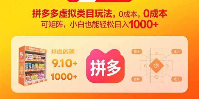 拼多多虚拟类目玩法，0成本，可矩阵，小白也能轻松日入1000+-得贵网赚