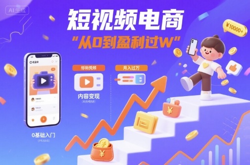 短视频电商：短视频变现从0到盈利过W-得贵网赚