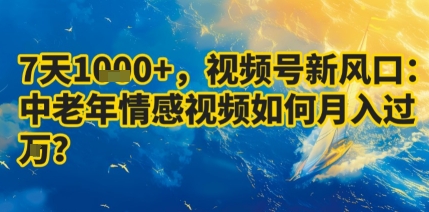 7天收益1k+，视频号新风口：中老年情感视频如何月入过W?-得贵网赚
