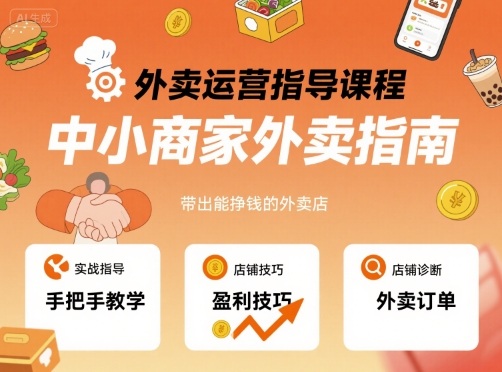 外卖运营指导课程，中小商家外卖指南，手把手带出能挣钱的外卖店-得贵网赚