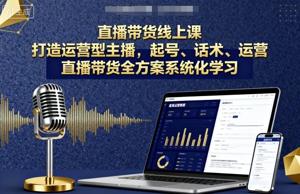 直播带货线上课，打造运营型主播，起号、话术、运营，直播带货全方案系统化学习-得贵网赚