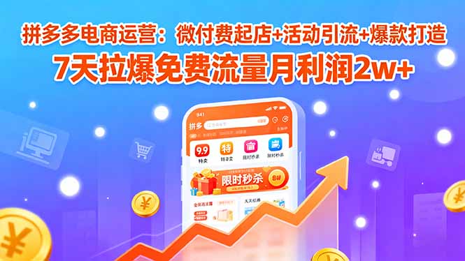 拼多多电商运营：微付费起店+活动引流+爆款打造 7天拉爆免费流量月利润2w+-得贵网赚
