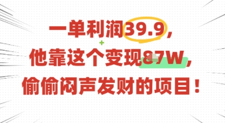一单利润39.9，有人靠这个变现几十个，偷偷闷声发财的项目-得贵网赚