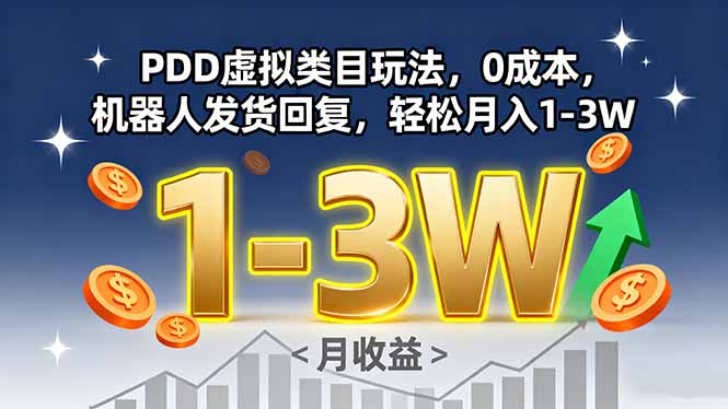 PDD虚拟类目玩法，0成本，机器人发货回复，轻松月入1-3W-得贵网赚